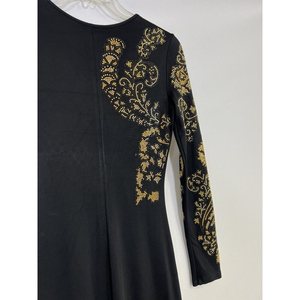 VINTAGE Just Cavalli‎ Dress Gown Black Long Sleeve Gold Embellishment Size S - Picture 8 of 16